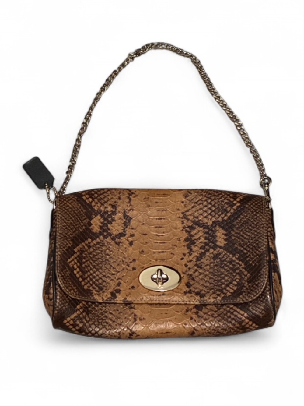 Coach Snake-Print Tan Shoulder Bag with Chain Strap